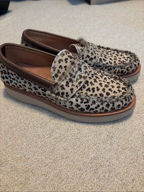 Leopard Print Pony Hair Slip-On Loafer in Brown & Cream